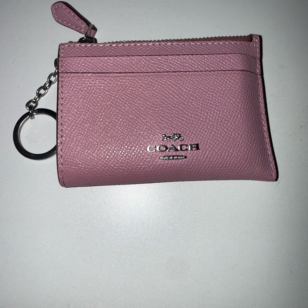 Coach Rose Pink Leather Card Case with Keyring
